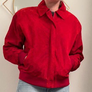 Vintage Unisex Red Suede Bomber Jacket, St. John's Bay, Size Small
